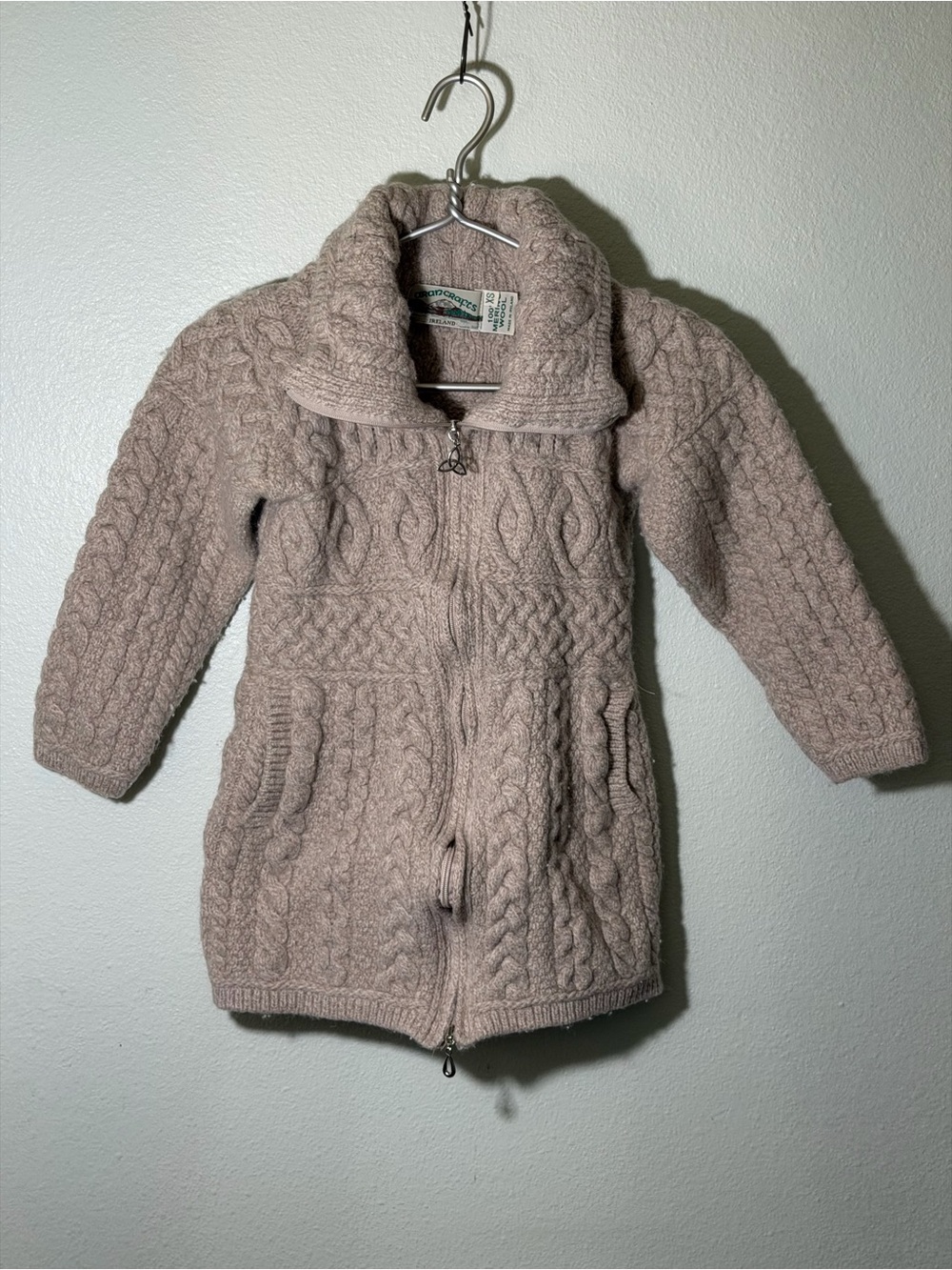 Aran Crafts 100% Merino Wool Zippered Cable Knit Cardigan Ireland Women’s Sz XS